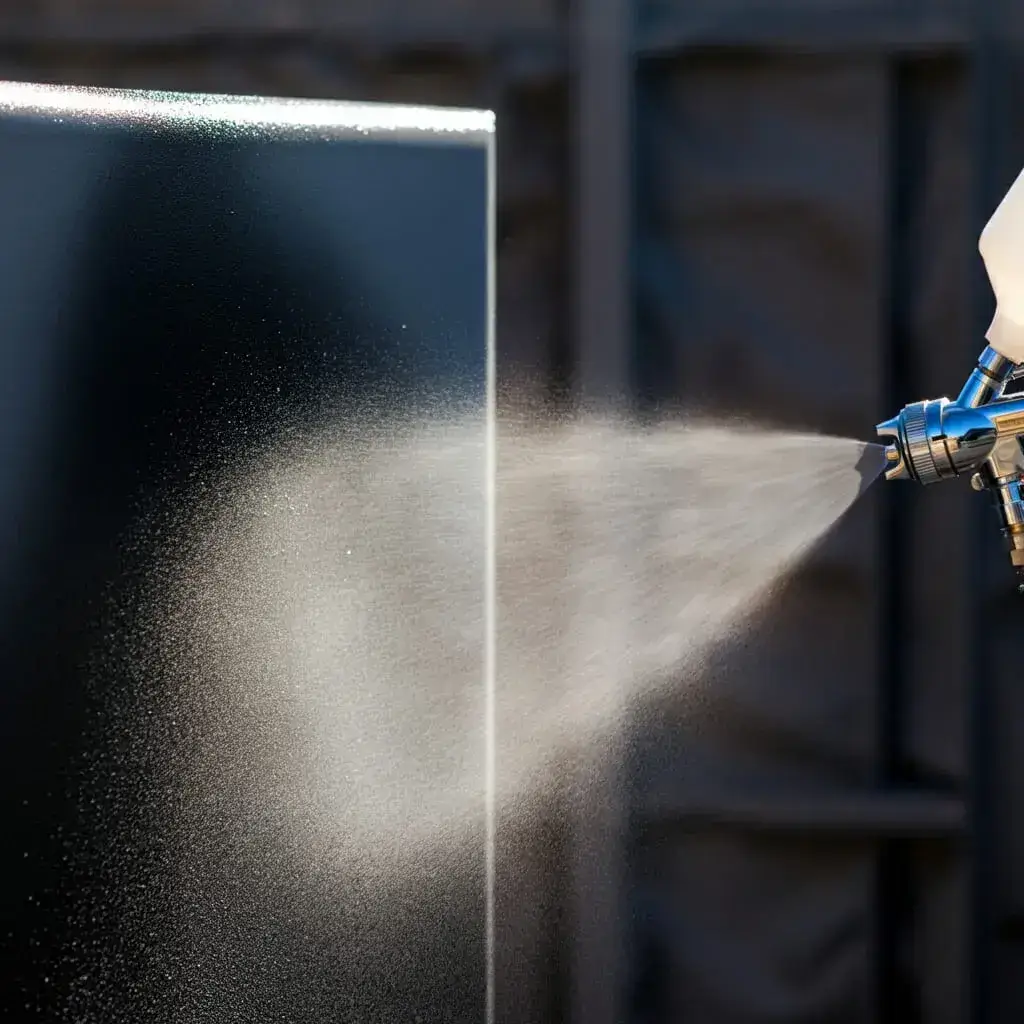 spray painters near me applying a smooth coating with a spray gun onto a flat surface for a flawless finish